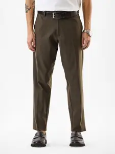 Snitch Men Solid Textured Slim Fit Trousers