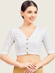 Studio Shringaar Pure Cotton Embroidered V-Neck Saree Blouse