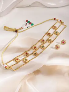 Rubans 22K Gold-Plated Ruby & Emerald Floral Motif Choker Necklace Set