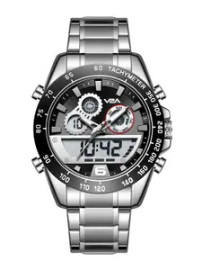 V2A Men Stainless Steel Bracelet Style Analogue and Digital Watch V2A-JF-2106-Slvr-Blk-0