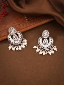 DIVASTRI Silver-Plated Stones Studded And Beaded Contemporary Chandbalis