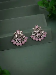 DIVASTRI Silver-Plated Stone Studded Contemporary Oxidised Studs