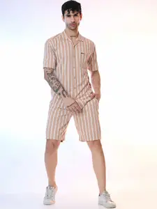 STARFOX Striped Shirt Collar Neck Shirt With Shorts Co-Ords
