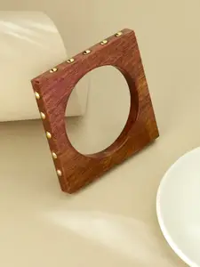 ATIBELLE Gold-Plated Square-Round Shaped Wooden Bangle