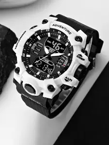 V2A Men Printed Dial & Bracelet Style Straps Analogue & Digital Watch V2A-CS-1730-Blk-Wht