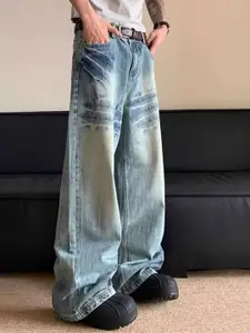 StyleCast x Revolte Men Wide Leg Mid-Rise Heavy Fade Cotton Jeans