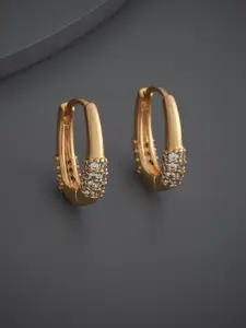 Kushal's Fashion Jewellery Rhodium Gold-Plated Zircon Studded Circular Hoop Earrings