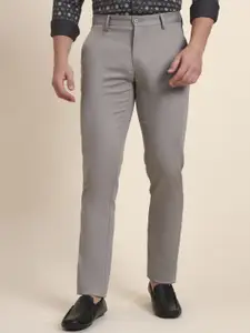 JADE BLUE Men Mid-Rise Flat-Front Slim Fit Cotton Trousers