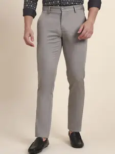 JADE BLUE Men Mid-Rise Flat-Front Slim Fit Cotton Formal Trousers