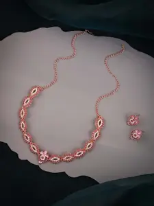DIVASTRI Rose Gold-Plated Artificial Stone Studded Necklace And Earrings