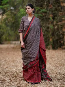 Chidiyaa Whistling Gulon Mein Rang Brown Block Printed Saree