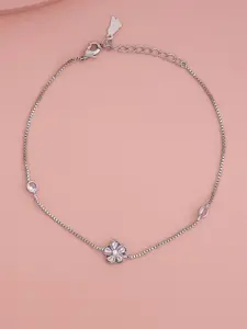 Kushal's Fashion Jewellery Rhodium Plated Zircon Studded Anklet