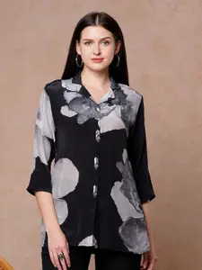 FASHOR Abstract Printed Shirt Collar Straight Kurti