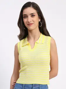 Global Republic Striped Shirt Collar Crop Top