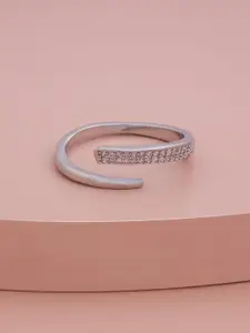Kushal's Fashion Jewellery Rhodium Cubic Zirconia-Studded Adjustable Trendy Finger Ring