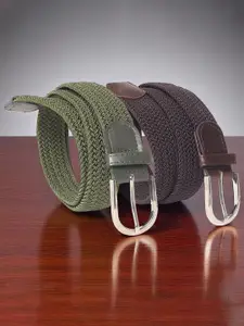 The Roadster Lifestyle Co.  Men Pack Of 2 Braided Stretchable Belt