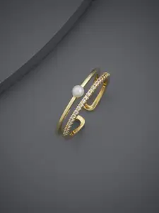 Kushal's Fashion Jewellery Gold-Plated Zircon Studded & Pearls Beaded Finger Ring