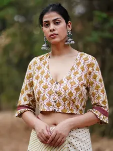Chidiyaa Women Chidiyaa Whistling Woods Ivory Block Printed Cotton Blouse