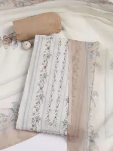 Meena Bazaar Floral Printed Embellished Linen Unstitched Dress Material