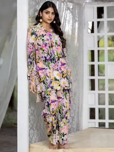 all about you Floral Shirt Collar Pure Cotton Top with Trousers