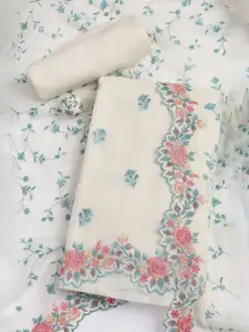 Meena Bazaar Floral Embroidered Art Silk Unstitched Dress Material