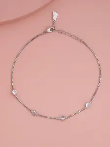 Kushal's Fashion Jewellery Rhodium Plated Zircon Studded Anklet