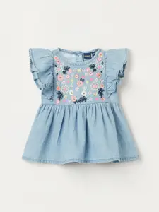 Juniors by Lifestyle Floral Embroidered Flutter Sleeve Round Neck Cotton Top