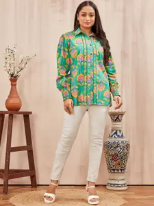 all about you Floral Printed Shirt Collar Pure Cotton Top with Trousers