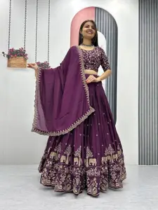 Aika Embroidered Thread Work Ready To Wear Lehenga & Unstitched Blouse With Dupatta