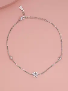 Kushal's Fashion Jewellery Rhodium Plated Zircon Studded Anklet