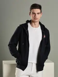 Tommy Hilfiger Europe Hooded Pure Cotton Front-Open Sweatshirt