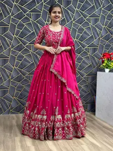 Aika Embroidered Thread Work Ready To Wear Lehenga & Unstitched Blouse With Dupatta