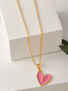 DressBerry Stainless Steel Gold-Plated Artificial Stones Studded Heart Shaped Necklace