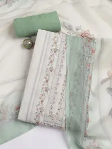 Meena Bazaar Floral Printed Embellished Linen Unstitched Dress Material