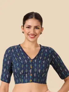 Studio Shringaar Ikat Printed Pure Cotton Saree Blouse