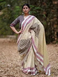 Chidiyaa Ethnic Motifs Pure Cotton Block Print Saree