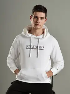 Tommy Hilfiger Europe Typography Printed Hooded Pure Cotton Pullover Sweatshirt