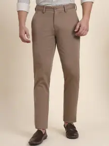 JADE BLUE Men Mid-Rise Flat-Front Slim Fit Cotton Trousers