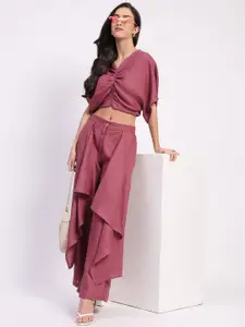 Global Republic V-Neck Linen Top With Palazzo