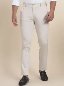 JADE BLUE Men Mid-Rise Flat-Front Slim Fit Cotton Trousers