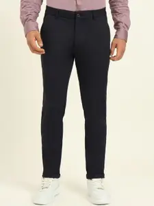 JADE BLUE Men Mid-Rise Flat-Front Slim Fit Cotton Trousers