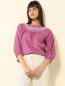 U.S. Polo Assn. Women Floral Embroidered Round Neck Top