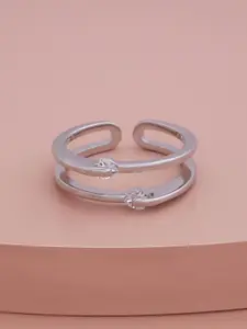 Kushal's Fashion Jewellery Rhodium-Plated Zircon Stone Studded Finger Ring