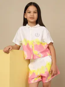 U.S. Polo Assn. Kids Girls Abstract Printed Shirt Collar Short Sleeves Pure Cotton Top