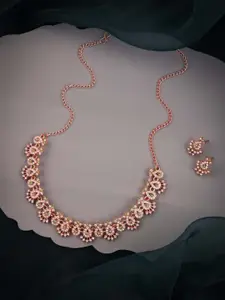 DIVASTRI Rose Gold-Plated Artificial Stone Studded Necklace And Earrings