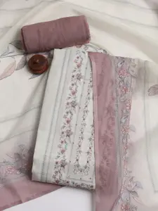 Meena Bazaar Floral Printed Embellished Linen Unstitched Dress Material