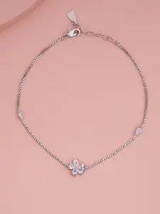 Kushal's Fashion Jewellery Rhodium Plated Zircon Studded Anklet