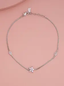 Kushal's Fashion Jewellery Rhodium Plated Zircon Studded Anklet