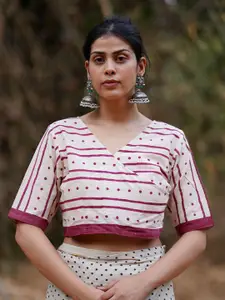 Chidiyaa Women Block Printed Cotton Saree Blouse