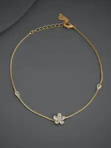 Kushal's Fashion Jewellery Gold Plated Zircon Studded Anklet
